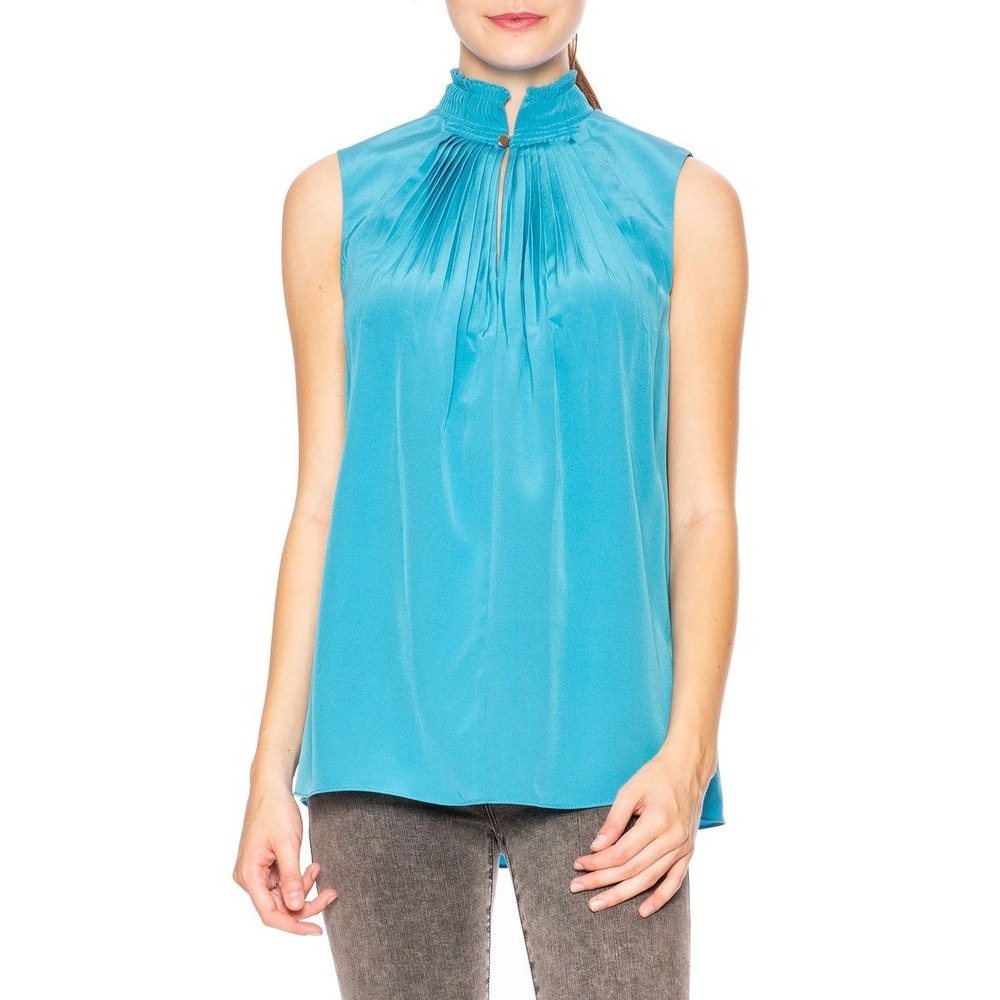 Tibi Arielle Silk Sleeveless Blouse Bowery Blue Halter Neck Size‎ 00